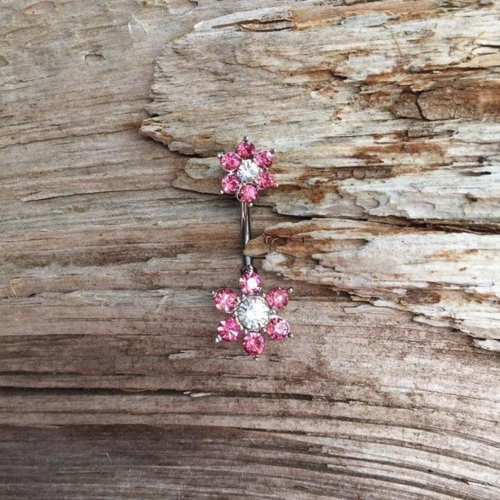 Diamond‎ Flower Belly Button Ring